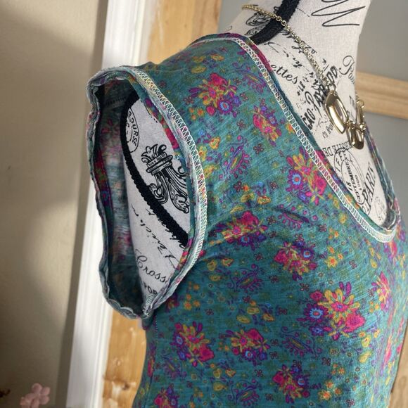 Natural Life Bohemian Fall Hangout Cotton Midi Dress Green Floral Pocket M NWT - Picture 4 of 12